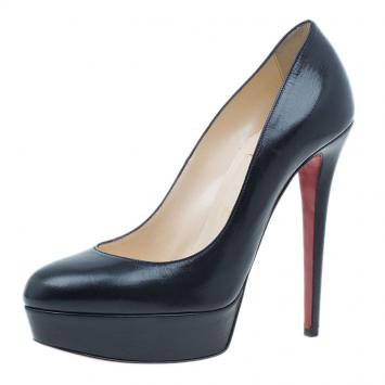 Pre Owned Christian Louboutin Black Leather Bianca Platform Pumps Size 38