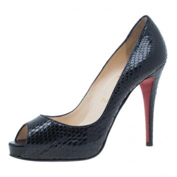 Pre Owned Christian Louboutin Black Watersnake Very Prive Peep Toe Pumps Size 39.5