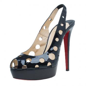 Pre Owned Christian Louboutin Black Patent Ginza Platform Slingback Sandals Size 41