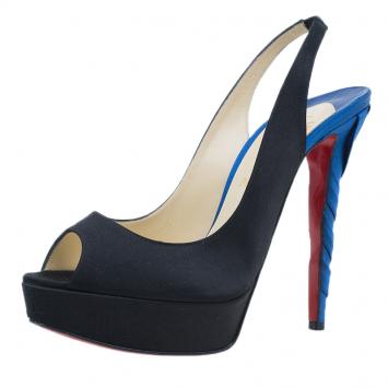 Pre Owned Christian Louboutin Two Tone Satin Plisseta Slingback Sandals Size 40.5