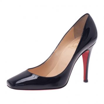 Pre Owned Christian Louboutin Black Patent Particule Square Toe Pumps Size 36