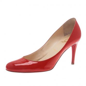 Pre Owned Christian Louboutin Red Patent Simple Pumps Size 39