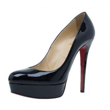 Pre Owned Christian Louboutin Black Patent Bianca Platform Pumps Size 38.5 