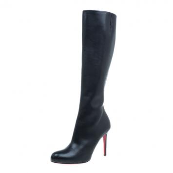 Pre Owned Christian Louboutin Black Leather Fifi Botta Knee Boots Size 40.5