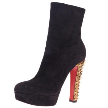 Pre Owned Christian Louboutin Black Suede Taclou Ankle Boots Size 38.5