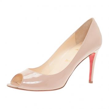 Pre Owned Christian Louboutin Beige Patent Very Prive Pumps Size 38.5