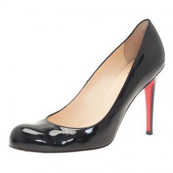 Pre Owned Christian Louboutin Black Patent Simple Pumps Size 38.5 