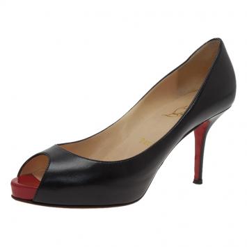 Pre Owned Christian Louboutin Black Leather Very Prive Peep Toe Pumps Size 38.5 