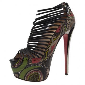 Pre Owned Christian Louboutin Multicolor Python and Pony Hair Zoulou Strappy Platform Sandals Size 40