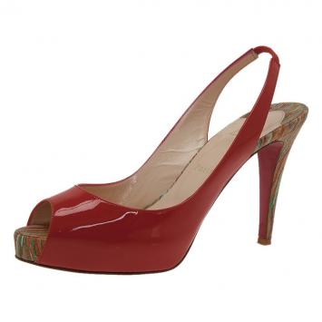 Pre Owned Christian Louboutin Red Patent So Private Peep Toe Slingback Sandals Size 38.5