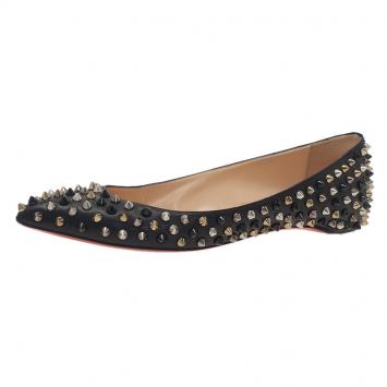 Pre Owned Christian Louboutin Black Leather Pigalle Spike Ballet Flats Size 39