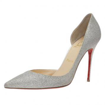 Pre Owned Christian Louboutin Silver Glitter Iriza D'Orsay Pumps Size 39