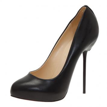 Pre Owned Christian Louboutin Black Leather Big Lips Pumps Size 38