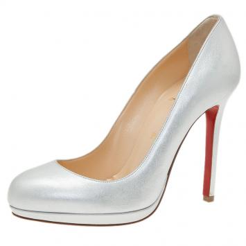 Pre Owned Christian Louboutin Mettalic Silver Leather Neofilo Pumps Size 38.5