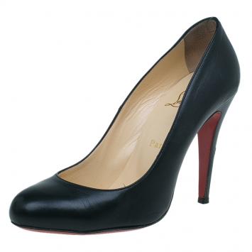 Pre Owned Christian Louboutin Black Leather Ron Ron Pumps Size 38.5 
