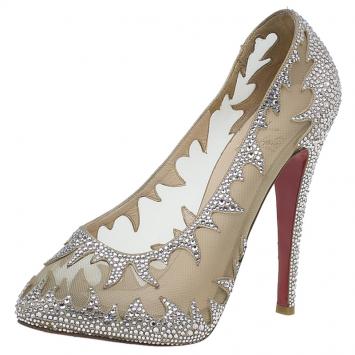 Pre Owned Christian Louboutin Silver Marlena Lili Marlene Strass Mesh Pumps Size 39