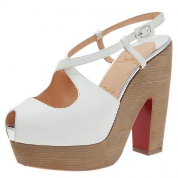 Pre Owned Christian Louboutin White Leather Rozeppa Ankle Strap Sandals Size 36.5