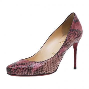 Pre Owned Christian Louboutin Red and Black Snakeskin Elisa Pumps Size 37.5