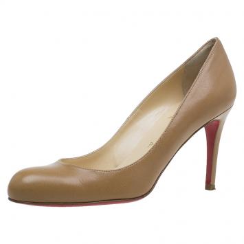 Pre Owned Christian Louboutin Beige Leather Simple Pumps Size 38