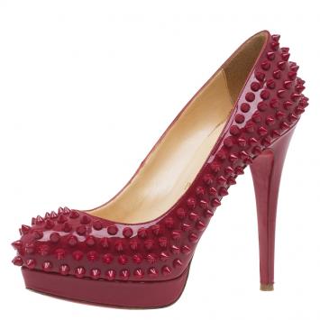 Pre Owned Christian Louboutin Red Patent Alti Spike Platform Pumps Size 37.5