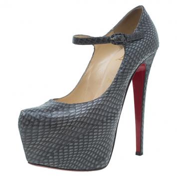 Pre Owned Christian Louboutin Grey Python Lady Daf Mary Jane Pumps Size 38.5