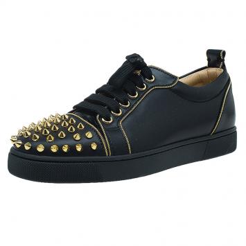 Pre Owned Christian Louboutin Black Leather Rush Spike Sneakers Size 36