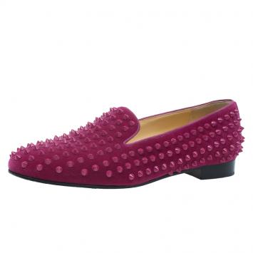 مملوكة مسبقًا Christian Louboutin Hot Pink Velvet Rollerboy Spike Loafers Size 39