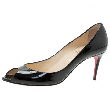 Pre Owned Christian Louboutin Black Patent Leather YouYou Peep Toe Pumps Size 37