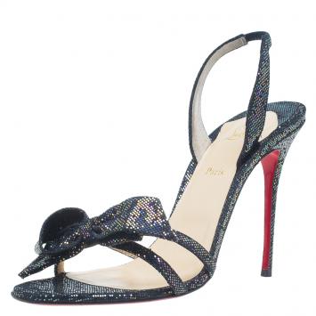 Pre Owned Christian Louboutin Black Grusanda Glitter Bow Sling Back Sandals Size 40