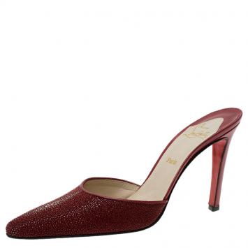 Pre Owned Christian Louboutin Red Sting Ray Mules Size 38