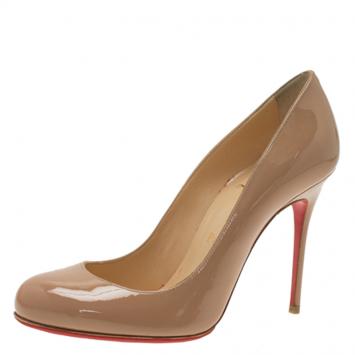 Pre Owned Christian Louboutin Beige Patent Fifi Pumps Size 36.5