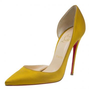 Pre Owned Christian Louboutin Mustard Satin Iriza D'orsay Pumps Size 38