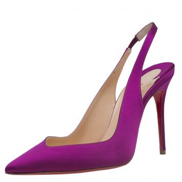 Pre Owned Christian Louboutin Pink Satin Fleuve Slingback Sandals Size 37.5