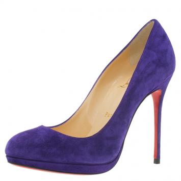 Pre Owned Christian Louboutin Purple Suede Neofilo Pumps Size 37.5
