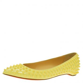 Pre Owned Christian Louboutin Yellow Patent Pigalle Spike Ballet Flats Size 38.5