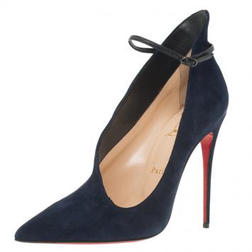 Pre Owned Christian Louboutin Navy Blue Suede Vampydolly Pumps Size 37.5