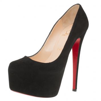 Pre Owned Christian Louboutin Black Suede Daffodile Platform Pumps Size 37.5