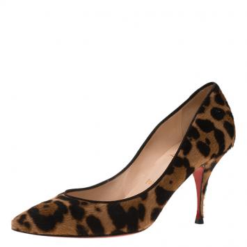 Pre Owned Christian Louboutin Leopard Hair-On Decollete Pumps Size 37.5