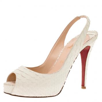 Pre Owned Christian Louboutin Cream Python N°Prive Platform Slingback Sandals Size 38