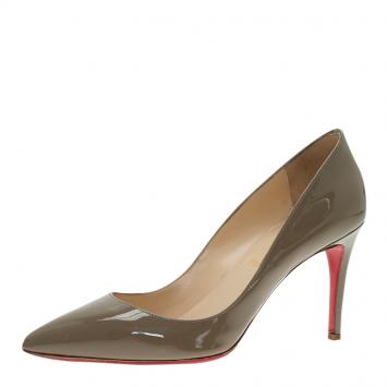 Pre Owned Christian Louboutin Grey Patent Pigalle Pumps Size 38.5