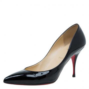 Pre Owned Christian Louboutin Black Patent Decollete 554 Pumps Size 40.5