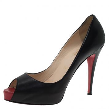 Pre Owned Christian Louboutin Black Leather Very Prive Peep Toe Pumps Size 40