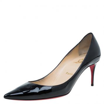 Pre Owned Christian Louboutin Black Patent Decollete Pumps Size 38