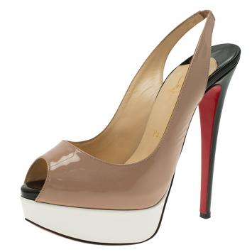 Pre Owned Christian Louboutin Tricolored Patent Lady Peep Toe Platform Slingback Sandals Size 37