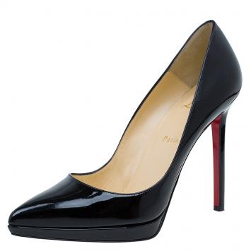 Pre Owned Christian Louboutin Black Patent Pigalle Plato Pumps Size 39
