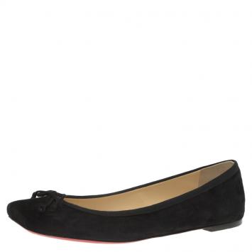 Pre Owned Christian Louboutin Black Suede Rosella Square Toe Ballet Flats Size 40.5