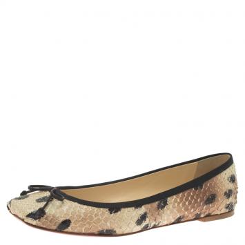 Pre Owned Christian Louboutin Beige Python Rosella Square Toe Ballet Flats Size 40.5