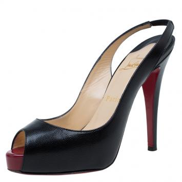 Pre Owned Christian Louboutin Black Leather N°Prive Slingback Sandals Size 37.5