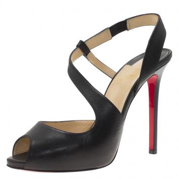 Pre Owned Christian Louboutin Black Leather Viveka Cross Strap Platform Sandals Size 40