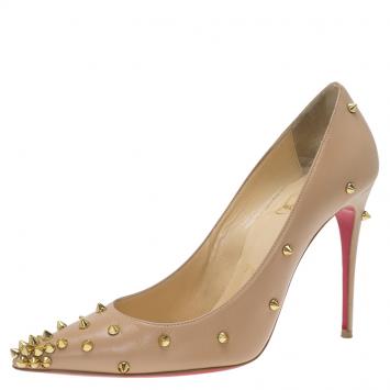 Pre Owned Christian Louboutin Beige Leather Degraspike Pumps Size 37